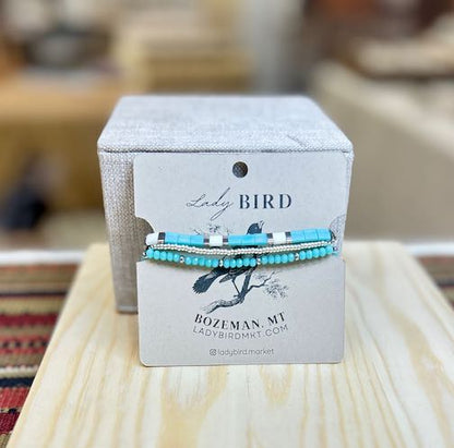 Classic Turquoise Tila Bead Stacked Bracelet Set