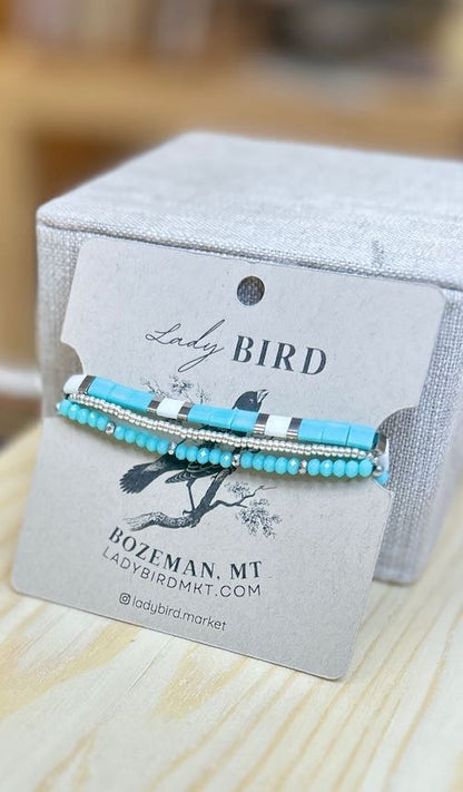 Classic Turquoise Tila Bead Stacked Bracelet Set