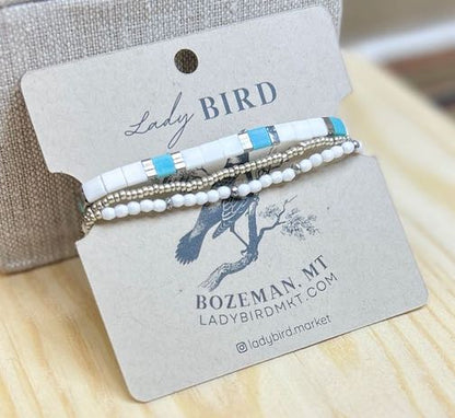 Bright White & Turquoise on Turquoise Tila Bead Stacked Bracelet Set