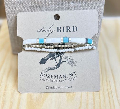 Bright White & Turquoise on Turquoise Tila Bead Stacked Bracelet Set