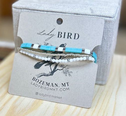 Classic Turquoise Tila Bead Stacked Bracelet Set