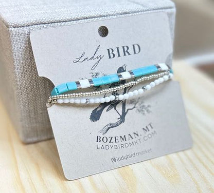 Classic Turquoise Tila Bead Stacked Bracelet Set