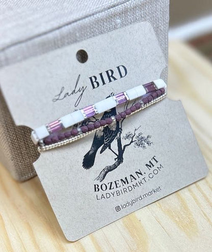 Bright White & Lilac Tila Bead Stacked Bracelet Set