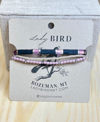 Black & Sparkly Lilac Tila Bead Stacked Bracelet Set
