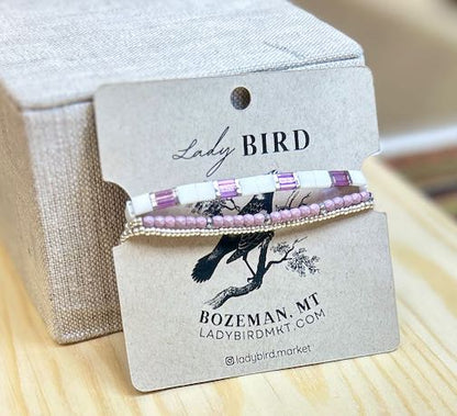 Bright White & Lilac Tila Bead Stacked Bracelet Set