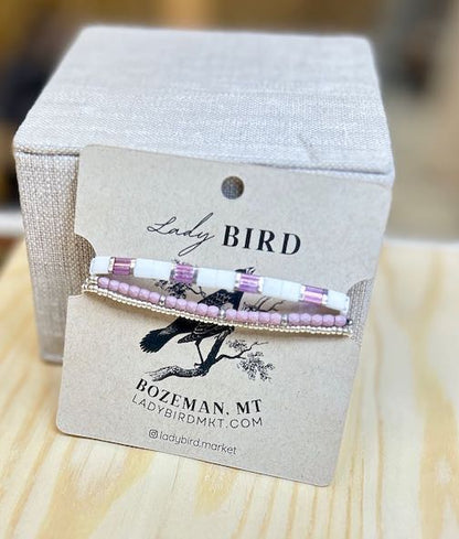 Bright White & Lilac Tila Bead Stacked Bracelet Set