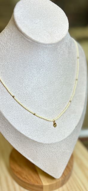 Creamy White Shining Star Boho Beaded Necklace with Gold Charm