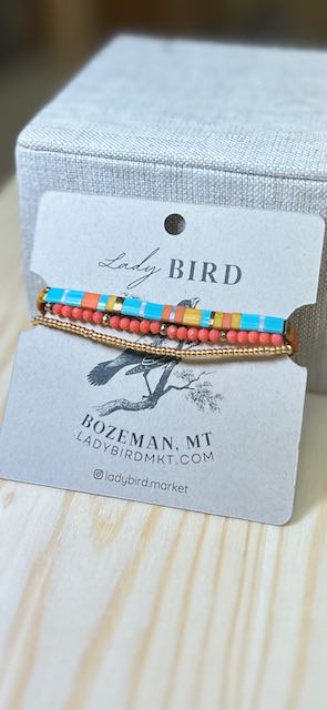 Boho Bracelet Set – Retro Style Turquoise Mix Miyuki Tila Beads with Czech Glass Wrap