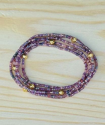 Mixed Purple & Silver or Gold Beaded Wrap Bracelet/Necklace