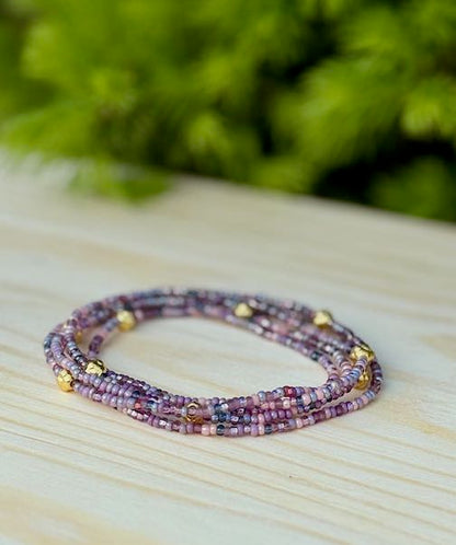Mixed Purple & Silver or Gold Beaded Wrap Bracelet/Necklace