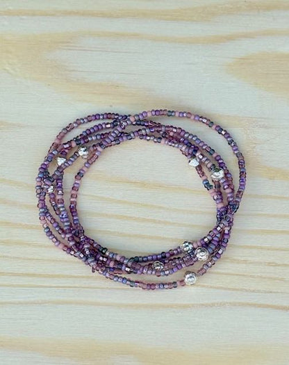 Mixed Purple & Silver or Gold Beaded Wrap Bracelet/Necklace