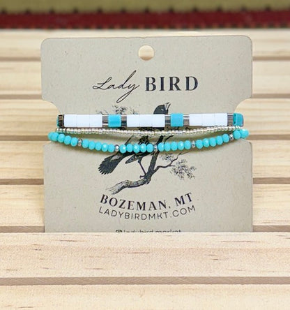 Bright White & Turquoise on Turquoise Tila Bead Stacked Bracelet Set