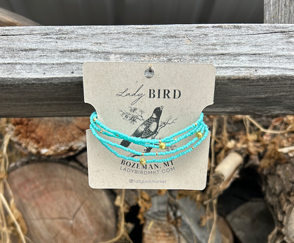 Turquoise & Chunky Gold or Silver Boho Beaded Wrap Bracelet