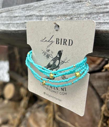 Turquoise & Chunky Gold or Silver Boho Beaded Wrap Bracelet