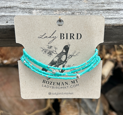 Turquoise & Chunky Gold or Silver Boho Beaded Wrap Bracelet