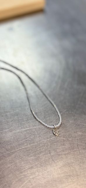 Light Gray Silver Star Boho Beaded Necklace with Antique Silver Star Charm