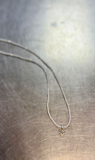 Light Gray Silver Star Boho Beaded Necklace with Antique Silver Star Charm