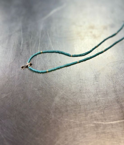 Baby Blue Boho Beaded Necklace with Sterling Silver Bird Charm