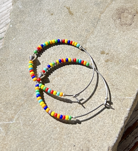 Rainbow Color Mix Beaded Hoop Earrings