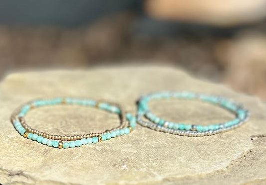 Amazonite & Gold or Silver Stretchy Gemstone Wrap Bracelet