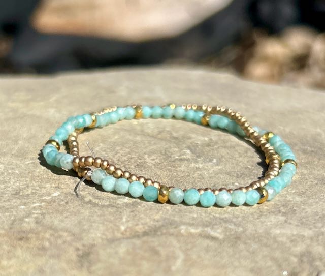 Amazonite & Gold or Silver Stretchy Gemstone Wrap Bracelet