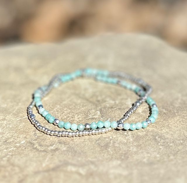 Amazonite & Gold or Silver Stretchy Gemstone Wrap Bracelet