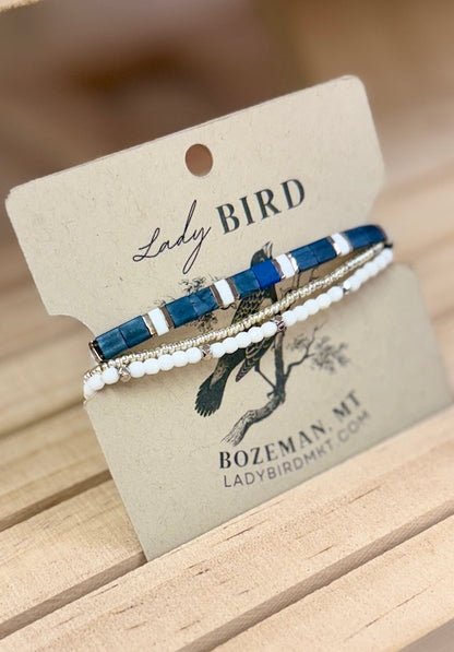 Classic Navy & White Tila Bead Stacked Bracelet Set