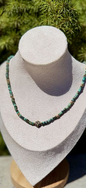 African Turquoise Boho Necklace – Stretchy Beaded Gemstone Jewelry with Western Gold Star Pendant