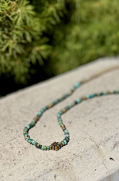 African Turquoise Boho Necklace – Stretchy Beaded Gemstone Jewelry with Western Gold Star Pendant