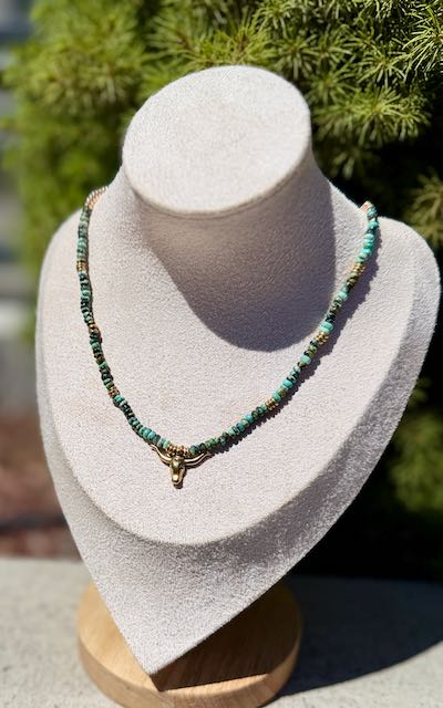 African Turquoise & Gold or Silver Steer Pendant Stretchy Gemstone Necklace