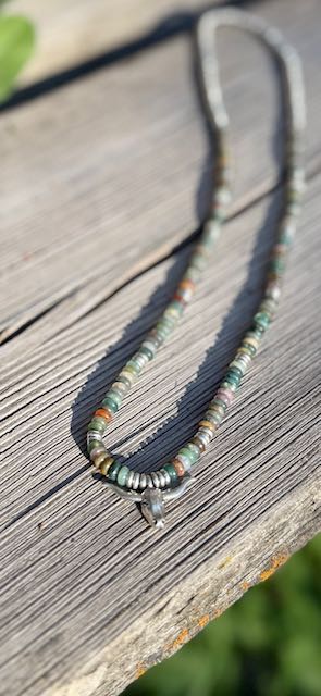 Ocean Jasper Gemstone Stretchy Necklace – Boho Jewelry with Gold or Silver Steer Skull Pendant