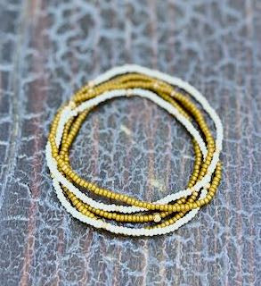 Everyday Boho Seed Bead Bracelet – Stretchy Mustard Yellow & White Wrap Design