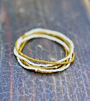 Everyday Boho Seed Bead Bracelet – Stretchy Mustard Yellow & White Wrap Design