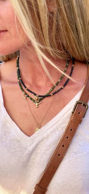 African Turquoise & Gold or Silver Steer Pendant Stretchy Gemstone Necklace