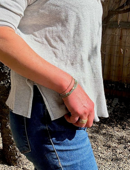 Mossy Greens & Gold or Silver Stretchy Tila Bead Stacked Bracelet Set