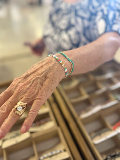Boho Bracelet Set – Retro Style Orange Mixed Miyuki Tila Beads with Czech Glass Wrap