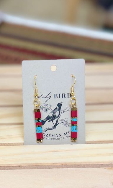 Southwestern Boho Earrings – Brick Red & Turquoise Tila Beads in Gold or Silver