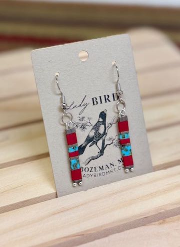 Southwestern Boho Earrings – Brick Red & Turquoise Tila Beads in Gold or Silver