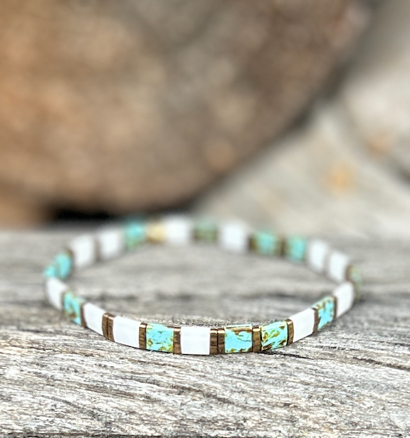 Tila Set Speckled Turquoise & White Wrap Bead Bracelet