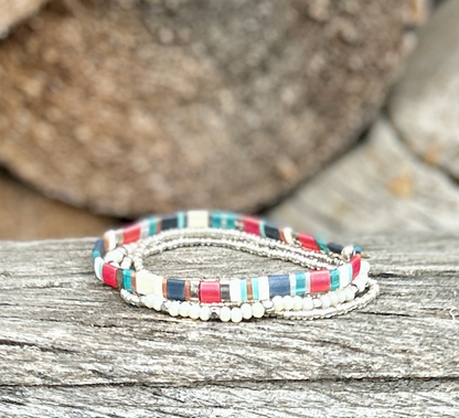 Stars & Stripes Tila Bead Bracelet Stack in Gold or Silver