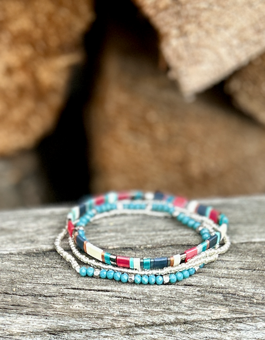 Tila Set American Dream & Teal Blue Stretchy Tila Bead Bracelet