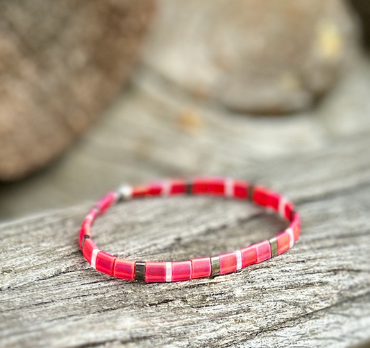 Magenta Dream Pink Stretchy Tila Bead Bracelet