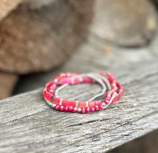 Tila Set Magenta Dream Pink on Pink Stretchy Tila Bead Bracelet