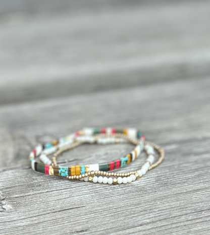 Beach Bum with White Stretchy Beaded Tile Bracelet Stack
