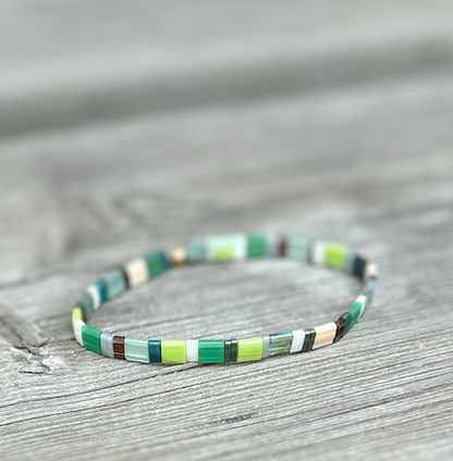 Grassy Meadow Stretchy Tile Beaded Bracelet Stack