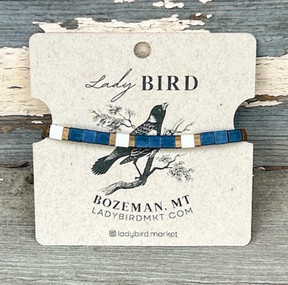 Classic Navy & Coral Tile Beaded Bracelet Stack