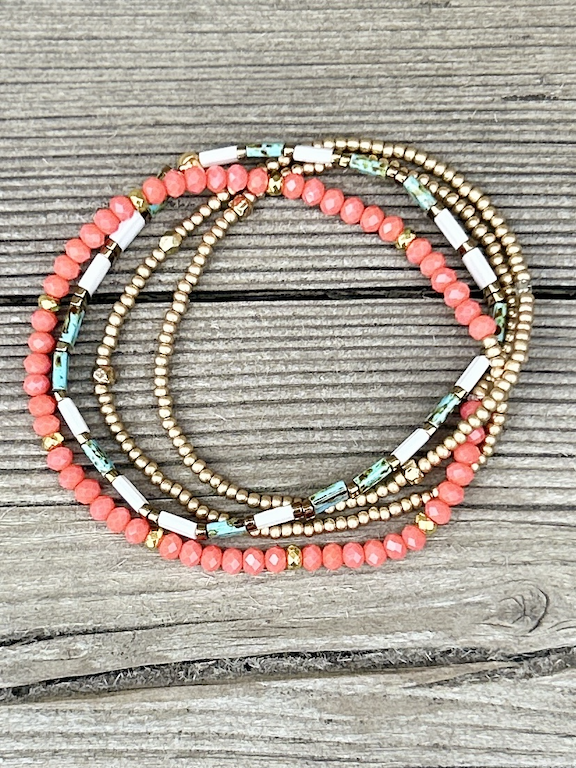 Tila Set Speckled Turquoise & White Wrap Bead Bracelet