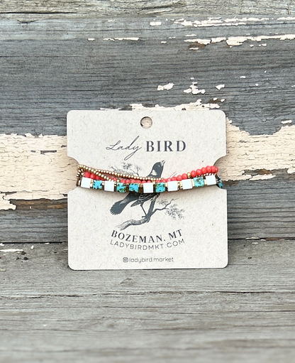 Tila Set Speckled Turquoise & White Wrap Bead Bracelet