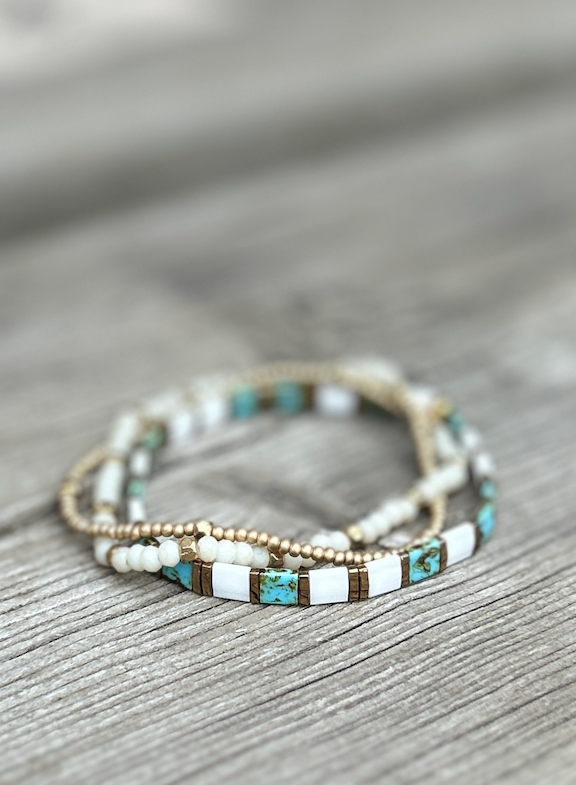 Tila Set Speckled Turquoise & White Wrap Bead Bracelet