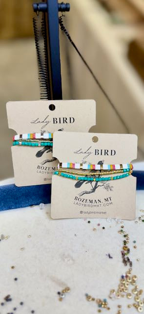 Boho Bracelet Set – Retro Rainbow Mix Miyuki Tila Beads with Czech Glass Wrap